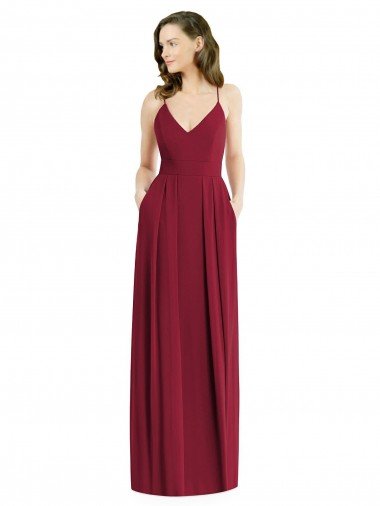 Affordable Pleated Skirt Chiffon Maxi Bridesmaid Dress with Pockets