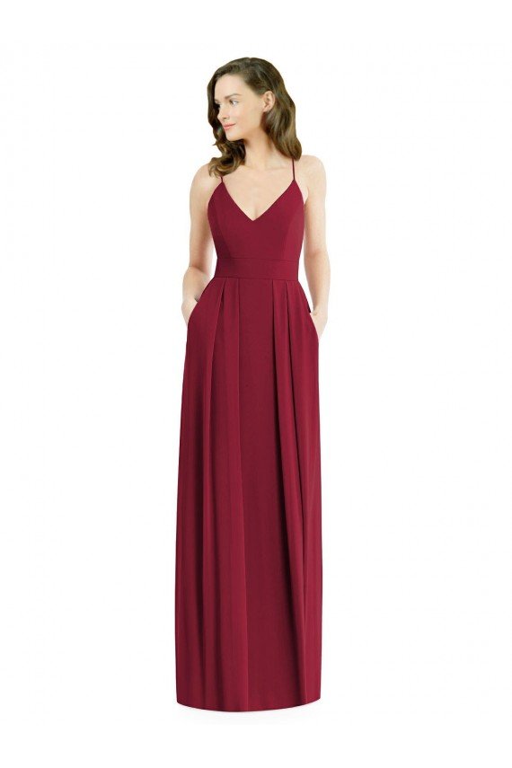 Affordable Pleated Skirt Chiffon Maxi Bridesmaid Dress with Pockets