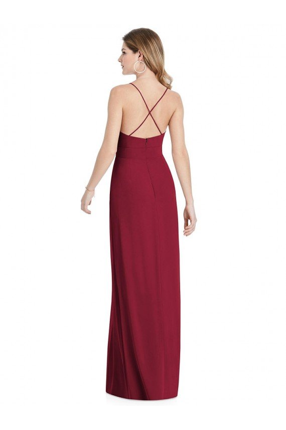 Affordable Pleated Skirt Chiffon Maxi Bridesmaid Dress with Pockets
