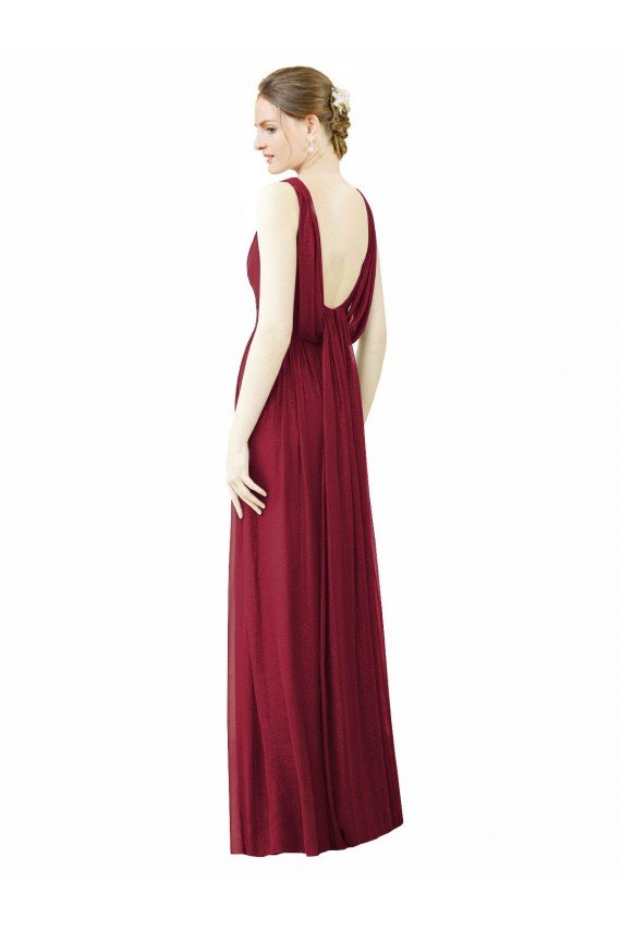 Affordable V-Neck Full-Length Sleeveless Low Back Chiffon Bridesmaid Dress