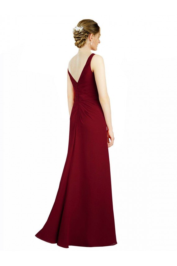 Affordable Twist-Knot V-Neckline Long Chiffon Bridesmaid Dress