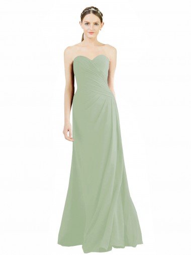 Affordable Sweetheart Neckline Draped Floor Length Chiffon Bridesmaid Dress