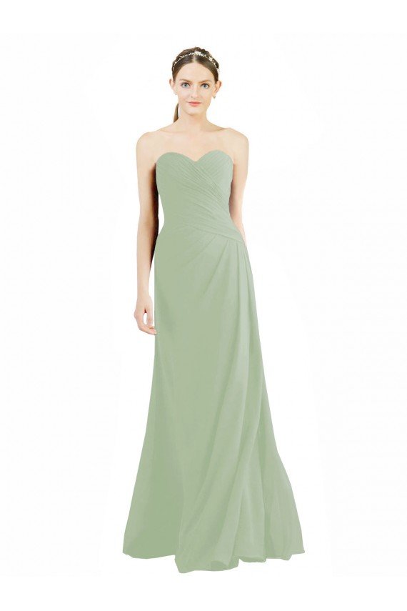 Affordable Sweetheart Neckline Draped Floor Length Chiffon Bridesmaid Dress