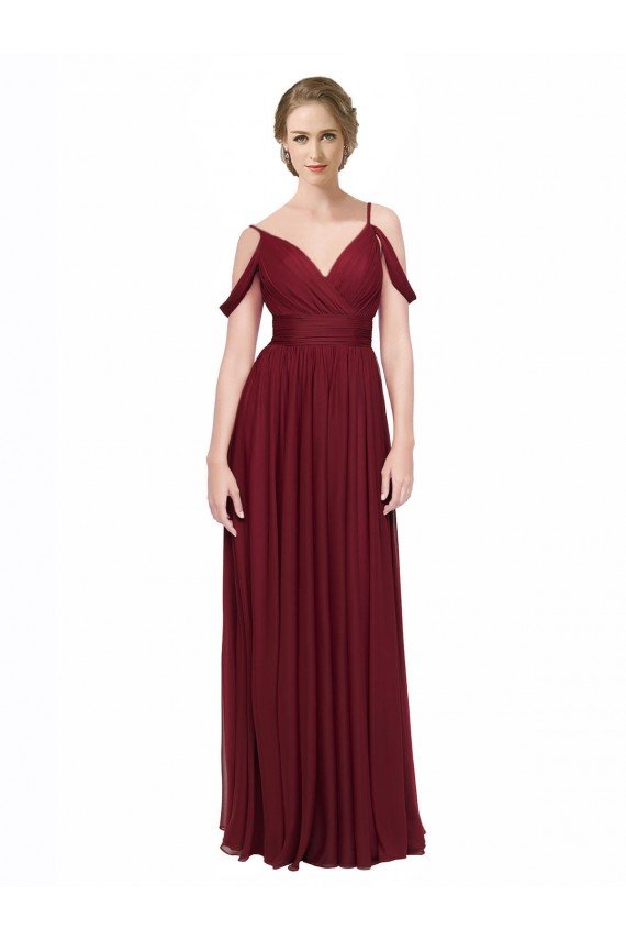 Affordable Off the Shoulder V-Neck Petite Chiffon Bridesmaid Dress with Open Back