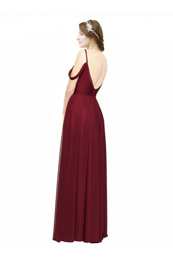 Affordable Off the Shoulder V-Neck Petite Chiffon Bridesmaid Dress with Open Back