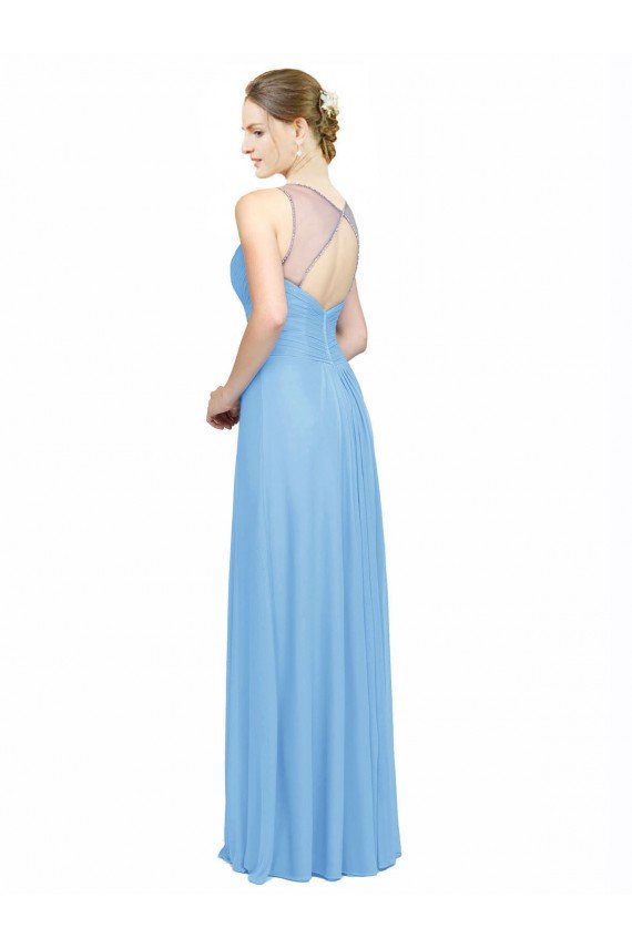 Affordable Double Straps Shoulder V-Neck Sheath Chiffon Bridesmaid Dress with Keyhole Back