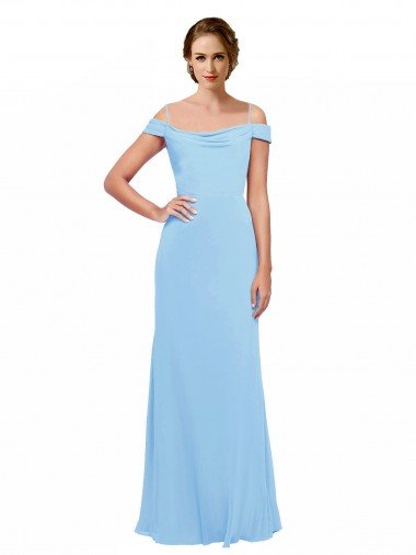 Affordable Off the Shoulder Bateau Neck Chiffon Bridesmaid Dress with Straps