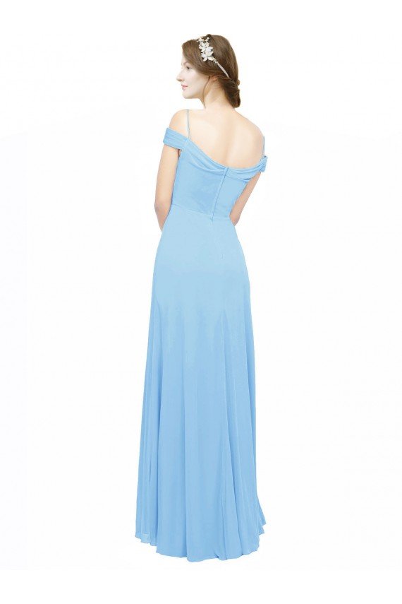 Affordable Off the Shoulder Bateau Neck Chiffon Bridesmaid Dress with Straps