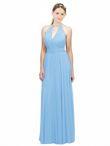 Affordable Keyhole Front Sheath Chiffon Bridesmaid Dress with Open Tie Back