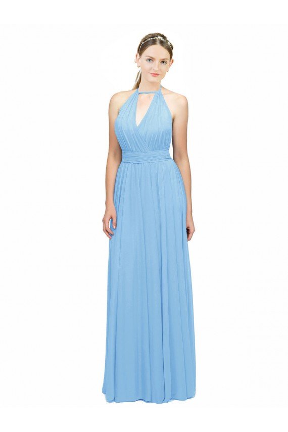 Affordable Keyhole Front Sheath Chiffon Bridesmaid Dress with Open Tie Back