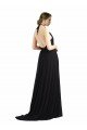 Affordable Backless Halter Chiffon Bridesmaid Dress with Front Slit and Tie Open Back
