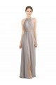 Affordable Backless Halter Chiffon Bridesmaid Dress with Front Slit and Tie Open Back