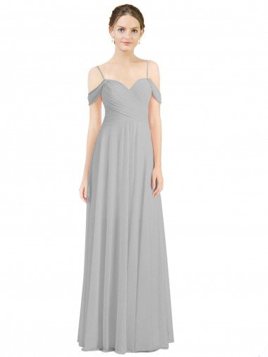 Affordable Off the Shoulder Long Chiffon Bridesmaid Dress with Ruched Bodice