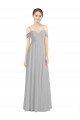 Affordable Off the Shoulder Long Chiffon Bridesmaid Dress with Ruched Bodice