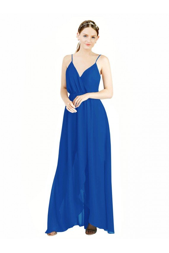 Affordable Sleeveless Surplice Chiffon Bridesmaid Dress with Spaghetti Straps