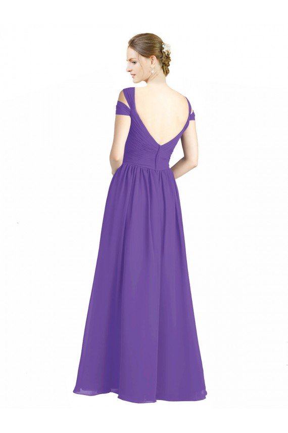 Affordable Off the Shoulder Cap Sleeves Chiffon Bridesmaid Dress with Pleats
