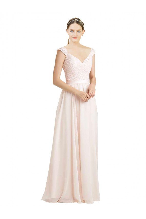 Affordable Sweetheart A-Line Chiffon Bridesmaid Dress with Ruched Lace Bodice