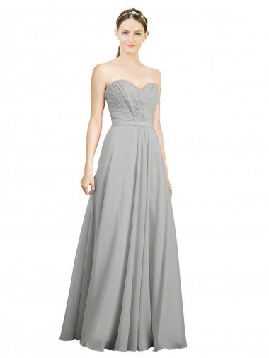 Affordable Sweetheart Strapless Draped Long Chiffon Bridesmaid Dress
