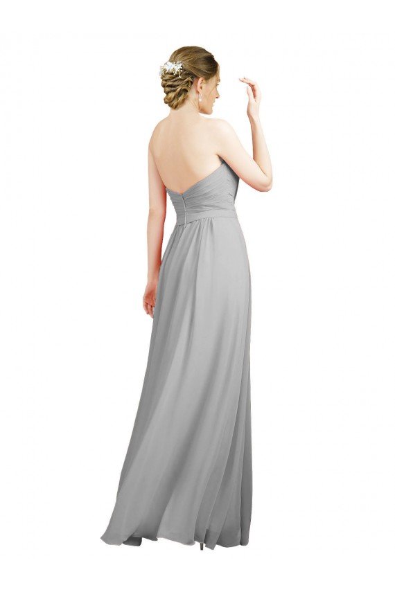 Affordable Sweetheart Strapless Draped Long Chiffon Bridesmaid Dress
