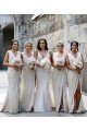 Affordable Chiffon Long Champagne Bridesmaid Dresses with Sexy High Slit and Front Ruffles