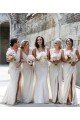 Affordable Chiffon Long Champagne Bridesmaid Dresses with Sexy High Slit and Front Ruffles