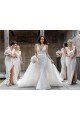 Affordable Chiffon Long Champagne Bridesmaid Dresses with Sexy High Slit and Front Ruffles