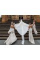 Affordable Chiffon Long Champagne Bridesmaid Dresses with Sexy High Slit and Front Ruffles