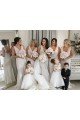 Affordable Chiffon Long Champagne Bridesmaid Dresses with Sexy High Slit and Front Ruffles
