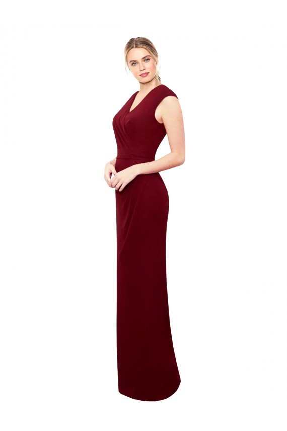 Affordable Cap Sleeves Chiffon Bridesmaid Dress / Prom Dress with Pleated V-Neck Bodice