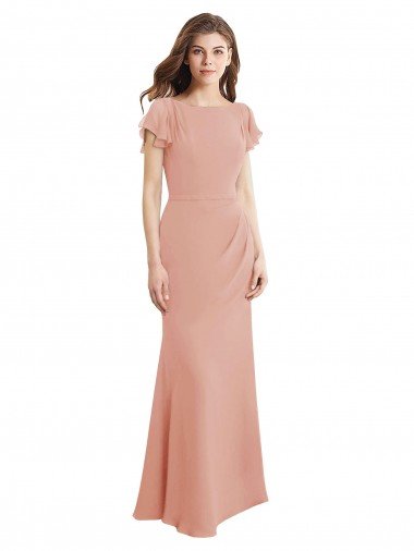 Affordable Cap Sleeves Long Chiffon Bridesmaid Dress / Prom Dress with Low V-Back