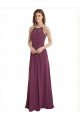 Affordable High Neckline Long Chiffon Bridesmaid Dress with Beaded Trim