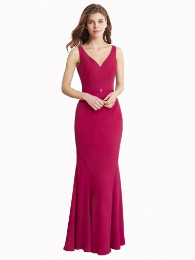 Affordable V-Neck Mermaid Chiffon Bridesmaid Dress / Prom Dress with V-Back and Belt