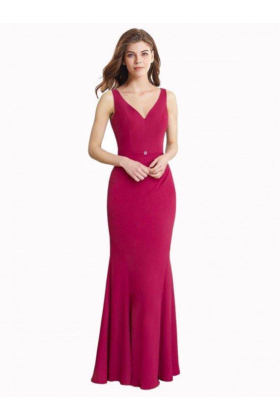 Affordable V-Neck Mermaid Chiffon Bridesmaid Dress / Prom Dress with V-Back and Belt