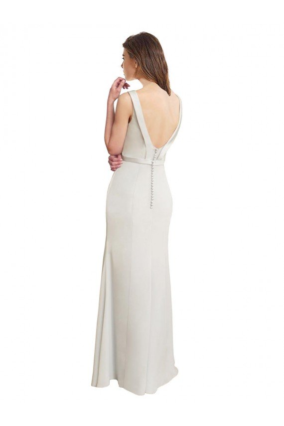 Affordable Long Chiffon Bridesmaid Dress with Boat Neckline and Satin Collar