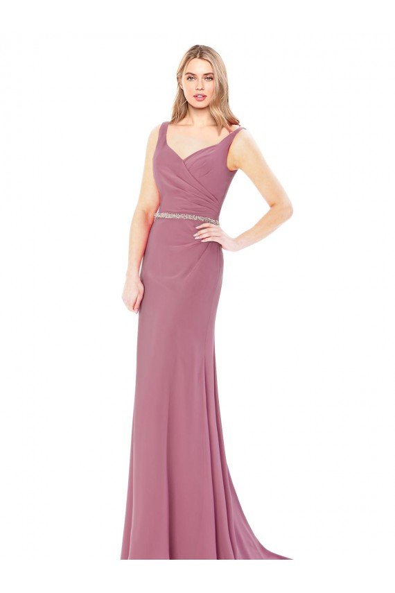 Affordable Long Slim Chiffon Bridesmaid Dress / Prom Dress with Beaded Waist