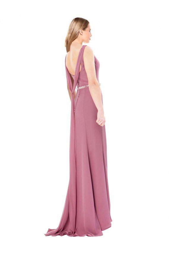 Affordable Long Slim Chiffon Bridesmaid Dress / Prom Dress with Beaded Waist