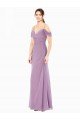 Affordable Draped Off the Shoulder Sweetheart Chiffon Bridesmaid Dress with Button Back