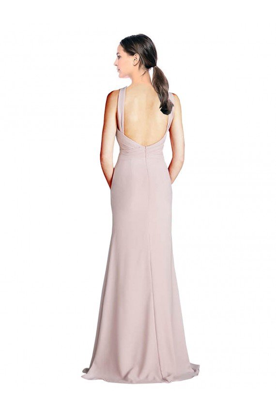 Affordable Long Slim Chiffon Bridesmaid Dress with Ruffled Waist and Keyhole