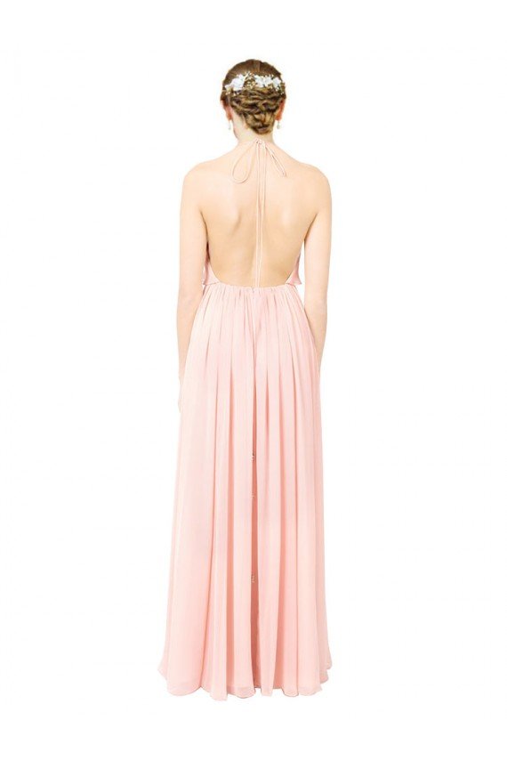 Affordable Halter Neck Chiffon Bridesmaid Dress with Double Ruffle Front