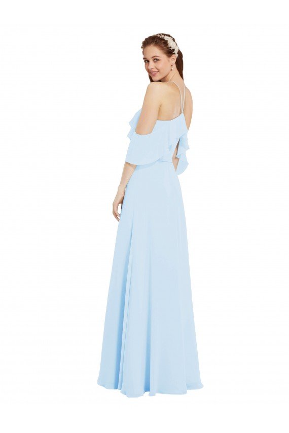 Affordable Chiffon Halter Neck Bridesmaids Dress with Flounced Neckline