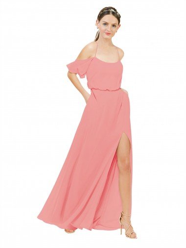 Affordable Draped Off the Shoulder Sleeves Chiffon Bridesmaid Dress
