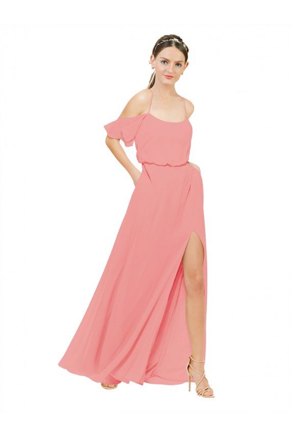 Affordable Draped Off the Shoulder Sleeves Chiffon Bridesmaid Dress