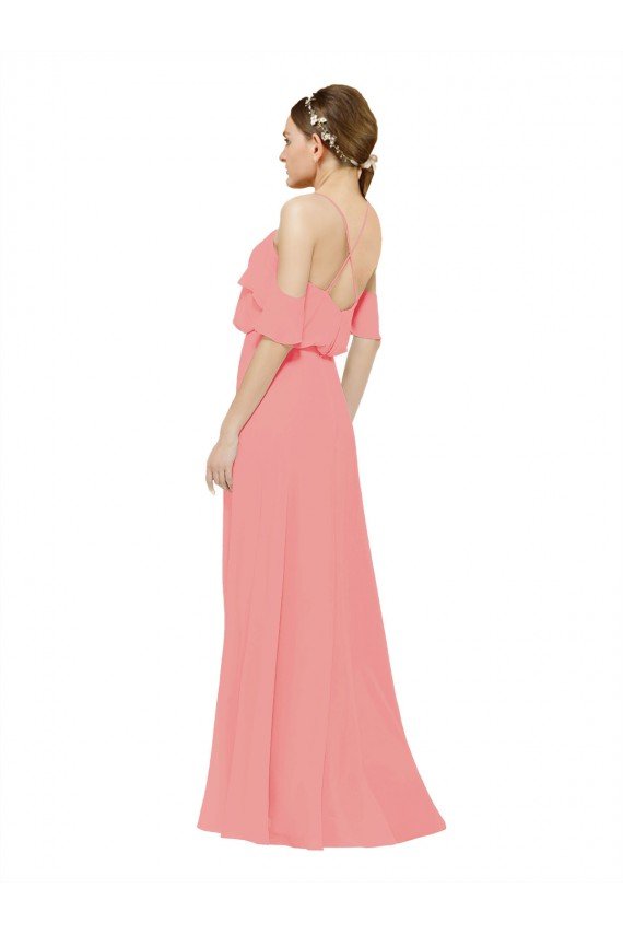 Affordable Draped Off the Shoulder Sleeves Chiffon Bridesmaid Dress