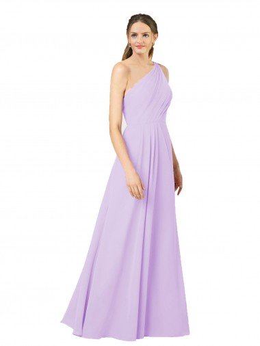 Affordable Grecian Inspired Simple One Shoulder Chiffon Formal Bridesmaid Dress with Ruching