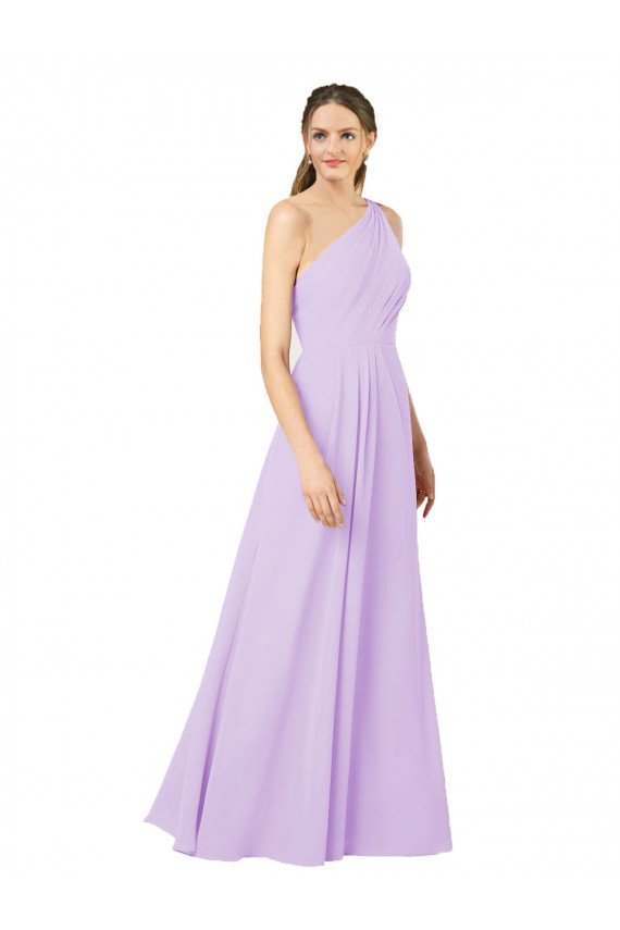 Affordable Grecian Inspired Simple One Shoulder Chiffon Formal Bridesmaid Dress with Ruching
