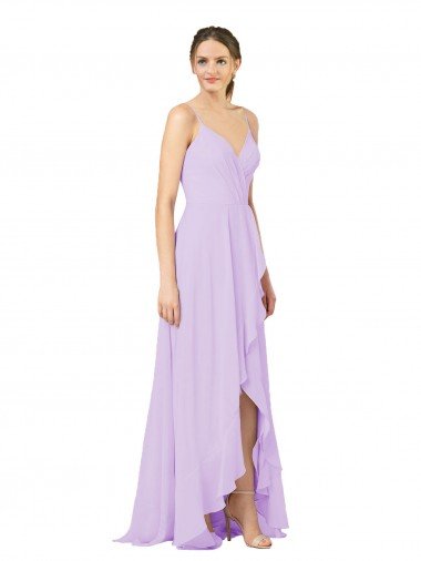 Affordable High-Low Chiffon Bridesmaid Dress with Ruffle Detail