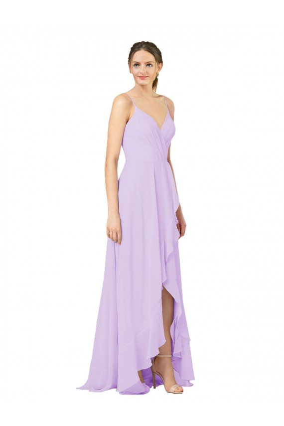 Affordable High-Low Chiffon Bridesmaid Dress with Ruffle Detail