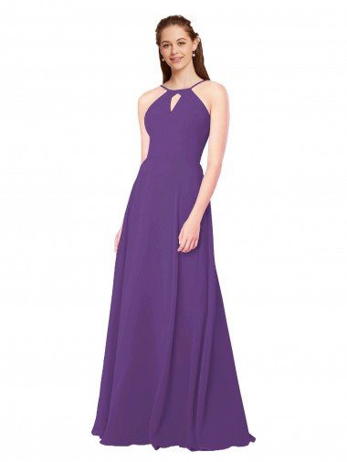 Affordable High Halter Chiffon Bridesmaid Dress with Keyhole