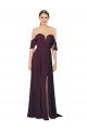 Affordable Romantic Off-Shoulder Chiffon Bridesmaid Dress with Plunging V-Neck