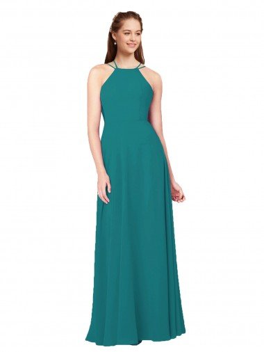 Affordable Simple Chiffon Bridesmaid Dress with High Halter Neckline